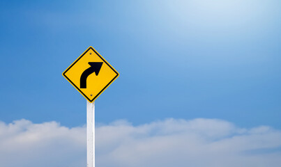 Traffic sign: warning sign on the right curve means the way ahead is a right curve.