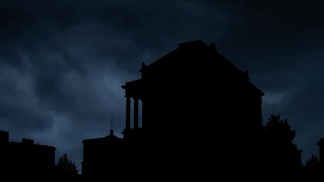 Lightning thunderstorm flash over Scottish Rite of Freemasonry's House of the Temple in Washington DC, USA