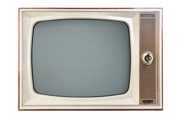 Old vintage TV set from the 1970s isolated on white background. Vintage TVs from the 1960s, 1970s, 1980s, 1990s, 2000s.