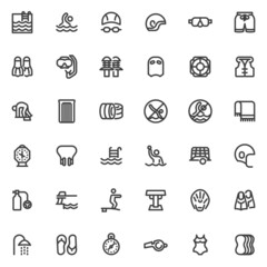 Water sports equipment line icons set