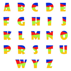 Colorful Alphabet. Letters on white background. Graphic, illustration, text, icon, texture, image.