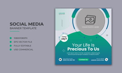 Medical healthcare social media banner and instagram post template