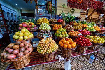 Funchal, Madeira, View of farmers market Mercado dos Lavradores, fruit and fish market