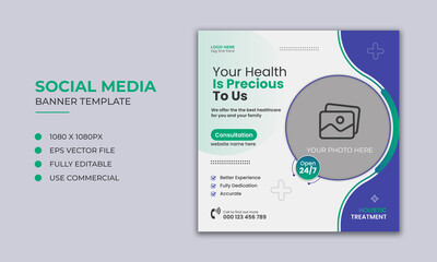 Medical healthcare social media banner and instagram post template