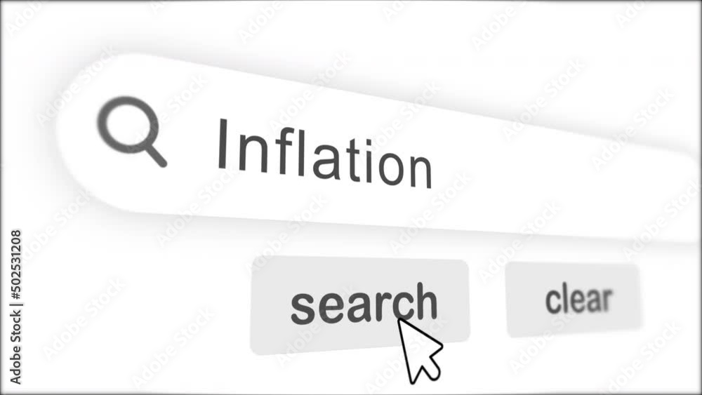Poster inflation typing on search bar with click animation.vintage monitor screen. searching the word on in