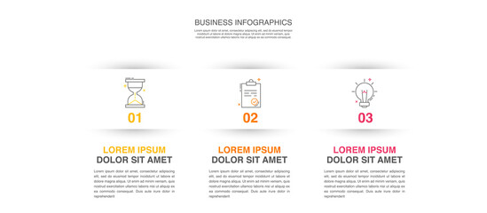 Vector simple infographics. Modern business timeline template with three steps and icons. Graphic timeline for app, website, interface, chart, levels, web, diagram, banner, presentations.