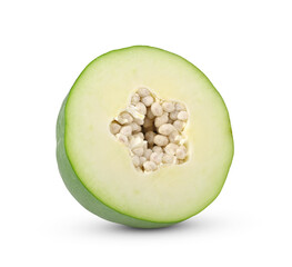 Half of green papaya on white backgrond