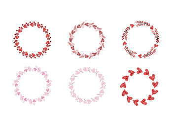 Hearts shape round wreath, valentine's day greetings, romantic lovely cute vector frame template