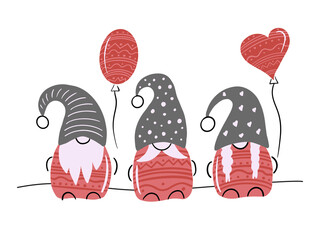 Love card. Four gnomes with the letters love. Isolated vector