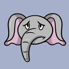 Sad Cute little elephant, emotions of a cartoon elephant, vector illustration