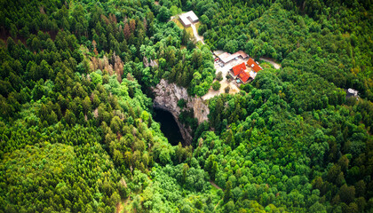 entrance to the Macocha cave from a bird's eye view