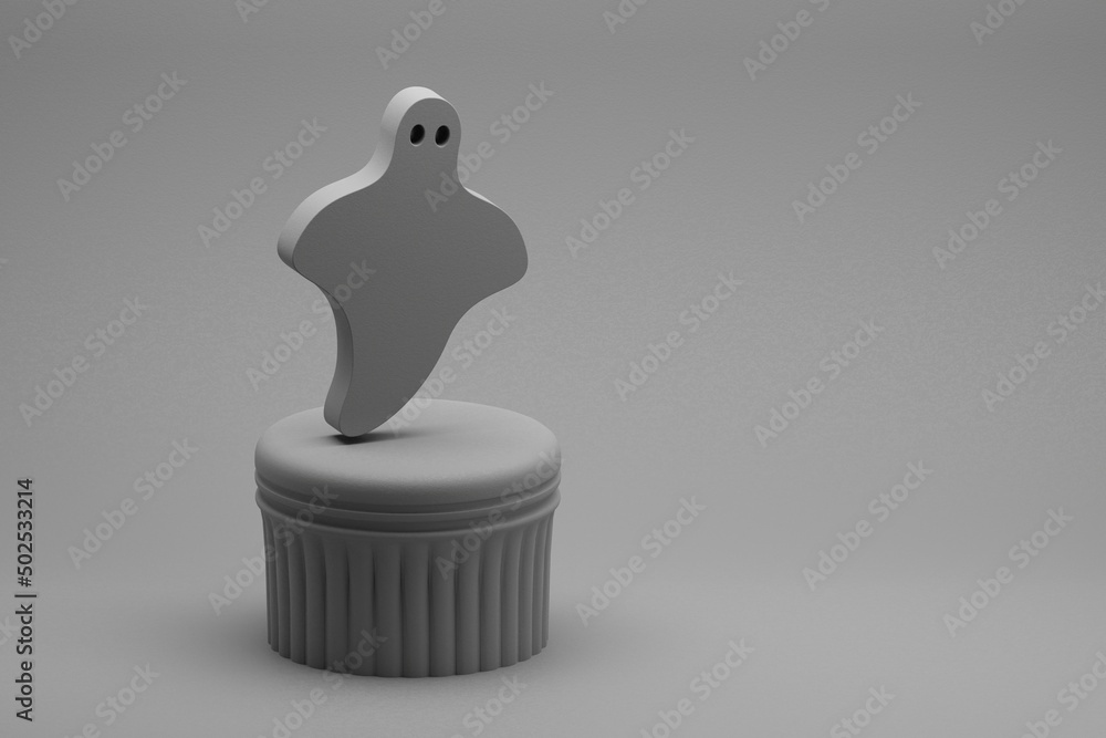 Aufkleber Beautiful abstract illustrations Halloween ghost symbol icons on a column stand and wonderful background. 3d rendering illustration. Background pattern for design.