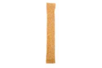 Sugar stick. Sugar in paper kraft packaging. Mock up for design isolated on white background