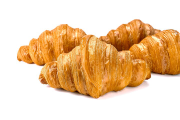 Plain Croissants, a classic crescent-shaped croissant. isolated on a white background.