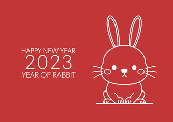 Fototapeta premium Happy Chinese new year greeting card 2023 with cute rabbit. Animal holidays cartoon character. Rabbit icon vector.