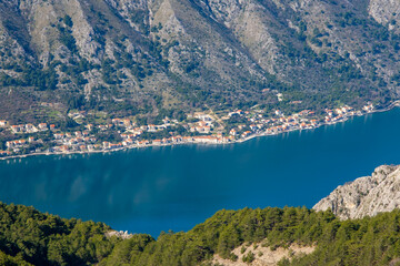 Aerial view over the Kotor Bay in Montenegro