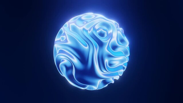 Blue shiny metal wavy ball seamless 3d animation