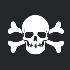Skull and crossbones vector illustration. Poison label. Pirate flag image. Human head skeleton icon.