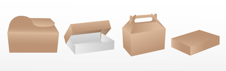 stock vector paper food box packaging mockup brown color. food package and lunch box, fast food pouch takeaway mockup. 