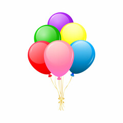 A composition of balloons tied together with a golden bow. Vector illustration.