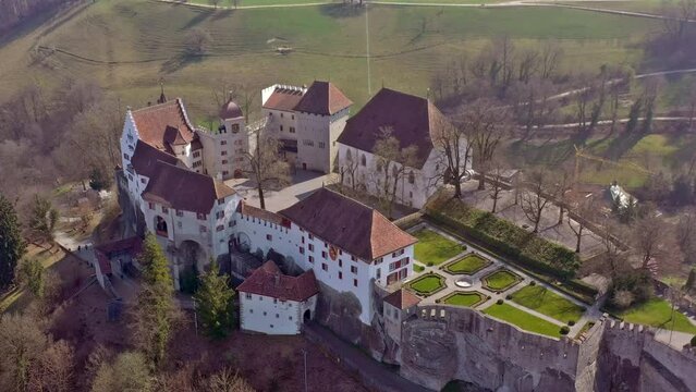 Lenzburg Castle in the Canton of Aargau in Switzerland by air