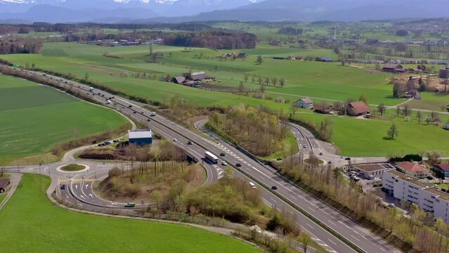 A2 highway near Sempach in Switzerland by air