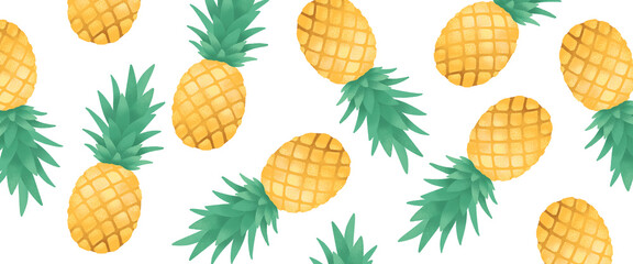 Horizontal, artistic, colorful, pineapple, fruit banner illustration.