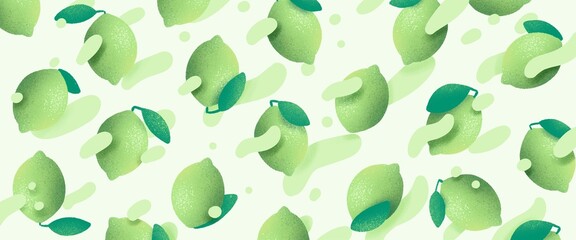 Horizontal, artistic, colorful, lime, banner juice illustration.