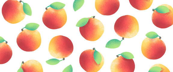 Horizontal, artistic, colorful, peaches banner illustration.