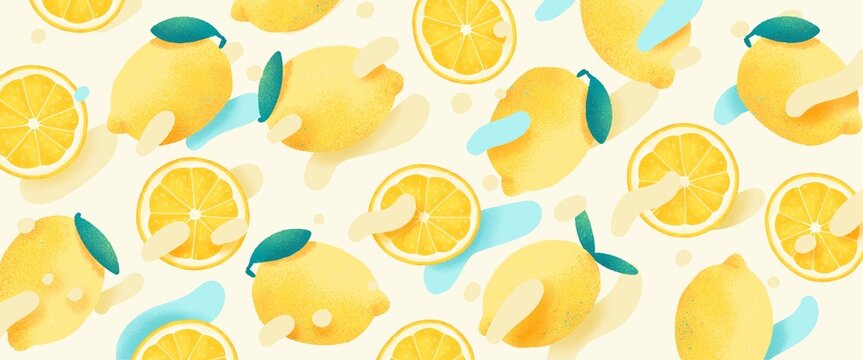 Horizontal, artistic, colorful, lemons, refreshing, banner lemonade.