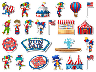 Fototapeta premium Sticker set of amusement park and fun fair objects