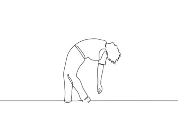 man bent his stomach up - one line drawing vector. concept of soaring person or raising sleeping person with an invisible beam (for example, a UFO capture)