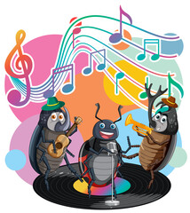 Group of beetle playing music together