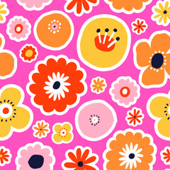 Beautiful Floral Vector Seamless Pattern. Botanical texture with different flowers. 
