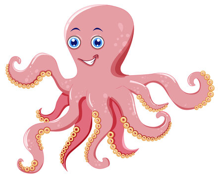 Pink octopus in cartoon design