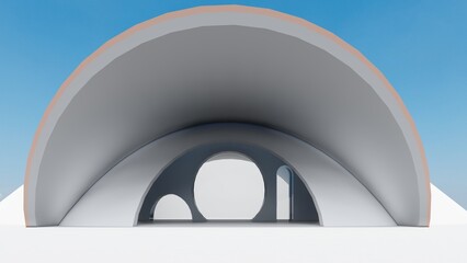 Architecture background building with round windows 3d render