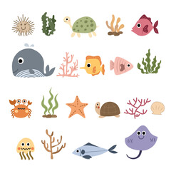 Set of sea life.