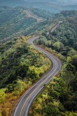 Aerial view of Curvy road number 3 in the mountain of Pua district, Nan province, Thailand