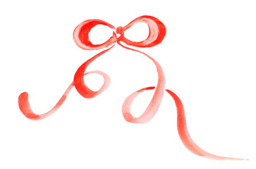 Hand painted red bow on white background