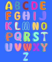 colorful alphabet chart  from A to Z  with blue background .