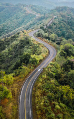 Aerial view of Curvy road number 3 in the mountain of Pua district, Nan province, Thailand