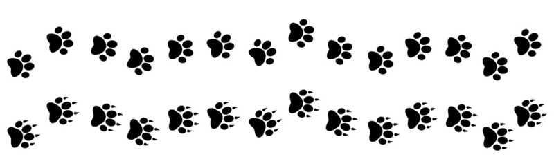 Paw foot trail print of dog and cat. animal silhouette tracks. Pet foot trail print.