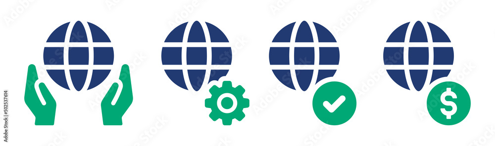 Poster globe icon set. world symbol. simple global sphere. vector illustration