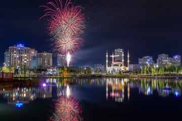 basaksehir-istanbul- turkey 06.May.2019 ramadan moon and evening celebrations, fireworks show