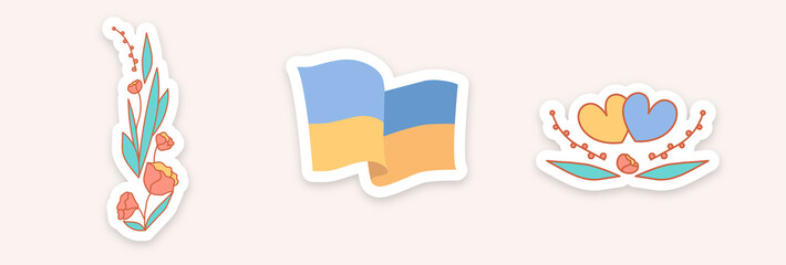 Stickers in support of Ukraine, Ukraine concept icons set. Vector illustration