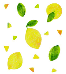 色鉛筆、クレヨンで手描きしたレモンのシームレスパターン背景テクスチャ