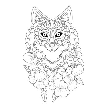 Coloring book wolf, for coloring page, engraving, tattoo, print on textiles, t-shirt or logo,vector illustration