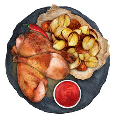 Spicy bbq chicken legs with grilled potatoes