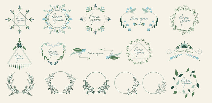 Wedding logos, hand-drawn elegant flower decorations. Hand drawn beautiful flower logo. Botanical trendy greenery vector illustration.