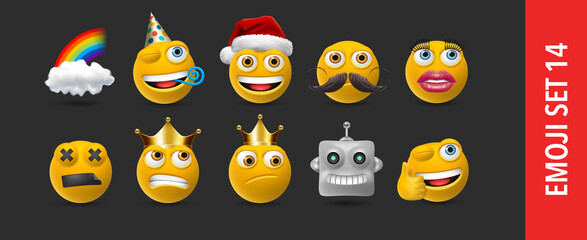Set of vector emotional faces icons. Emoji cartoon illustrations